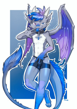 5_fingers anthro blue_eyes blue_hair blue_tongue collar fingers fur hair male solo standing tail tongue ratcha mythology dragon furred_dragon furred_scalie mythological_creature mythological_scalie scalie 2020 absurd_res digital_media_(artwork) hi_res