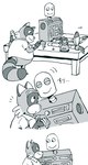 anthro biped clothing duo eyes_closed machine shirt sitting slightly_chubby smile text topwear robo_sima robot_dreams rascal_(robot_dreams) robot_(robot_dreams) mammal procyonid raccoon robot 2025 comic hi_res japanese_text