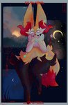 anthro crescent_moon female fur huge_ears inner_ear_fluff moon multicolored_body multicolored_fur red_body red_fur solo star stick stick_in_tail tail thick_thighs tuft white_body white_fur wide_hips yellow_body yellow_fur sarifairy nintendo pokemon braixen generation_6_pokemon pokemon_(species) absurd_res hi_res