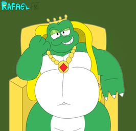 anthro belly cloak cloak_only clothed clothing crown crown_only eyebrows headgear headgear_only jewelry looking_at_viewer male mostly_nude navel necklace necklace_only nude overweight overweight_anthro overweight_male partially_clothed raised_eyebrow smile smiling_at_viewer solo rafaelart_br wart_(mario) amphibian frog hi_res