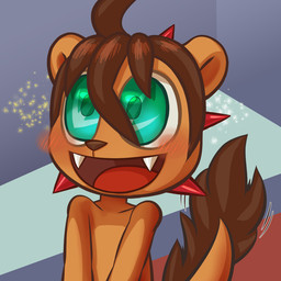 anthro blush chibi green_eyes happy male simple_background slim smile solo sparkles tail foulex mythology foulex_(character) dragon felid hybrid lion mammal mythological_creature mythological_scalie pantherine scalie 1:1