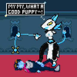 aged_up anthro bodily_fluids breasts cum dominant dominant_female duo ejaculation feet female foot_fetish foot_play footjob genital_fluids genitals machine male male/female penile penis sex submissive submissive_male whip eee333eee deltarune undertale_(series) kris_dreemurr tasque_manager android darkner felid feline mammal robot 1:1 animated digital_media_(artwork) pixel_(artwork) pixel_animation