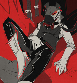 anthro belt bondage_belt ear_piercing ear_ring leash makeup male muzzle_(object) muzzled piercing ring_piercing solo railroadrabbit24 tom_(railroadrabbit24) beaver mammal rodent hi_res