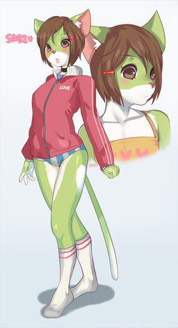 accessory anthro blue_clothing blue_panties blue_underwear blush bottomwear brown_eyes brown_hair bulge clothed clothing femboy footwear hair hair_accessory hairclip heart_clothing heart_print heart_symbol jacket legwear male multicolored_clothing orange_clothing panties pattern_bottomwear pattern_clothing pattern_panties pattern_underwear pink_clothing pink_heart pinstripes plantigrade socks solo striped_bottomwear striped_clothing striped_panties striped_underwear stripes tail thin_tail topwear two_tone_clothing underwear white_clothing white_panties white_underwear suto domestic_cat felid feline felis mammal hi_res