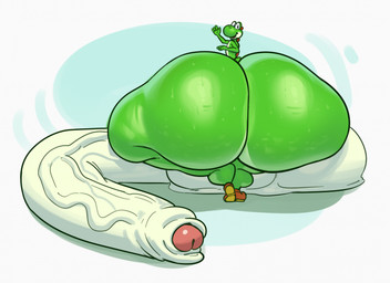 balls big_balls big_butt big_penis bodily_fluids butt clothing footwear foreskin genitals huge_balls huge_butt huge_penis hyper hyper_balls hyper_butt hyper_genitalia hyper_penis long_penis looking_back male nude penis shoes solo sweat sweatdrop sweaty_butt vein veiny_penis lotolotl mario_bros nintendo green_yoshi yoshi hi_res