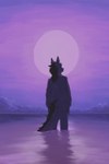 ambiguous_gender anthro big_tail clothed clothing partially_submerged phone_wallpaper purple_background purple_sky rear_view reflection serene simple_background sky solo standing_in_water tail turned_away water baggeddragon hi_res wallpaper