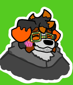 anthro black_body black_fur black_nose blush blush_lines brown_body brown_fur clothed clothing countershading eyes_closed eyewear floppy_ears folded_ears fur glasses green_background hair male male_anthro simple_background smile solo wearing_glasses white_body white_fur apollyon_the_drunk william_(apollyon_the_drunk) canid canine canis domestic_dog mammal
