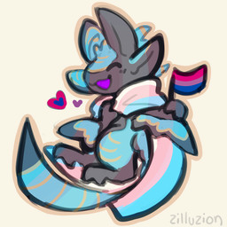 anthro bisexual_pride_colors black_body black_feathers blue_body blue_feathers ear_markings eyes_closed facial_markings feather_markings feathered_wings feathers female flag flag_(object) forehead_markings head_markings heart_symbol holding_flag holding_object holding_scarf leg_markings lgbt_pride markings open_mouth pride_color_flag pride_color_heart pride_color_scarf pride_colors purple_mouth simple_background smile solo tail tail_markings thigh_markings transgender_pride_colors wings yellow_markings zilluzion eili_(k'braid) avali 1:1 absurd_res hi_res trans_(lore) trans_woman_(lore)