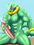 anthro balls biped blush bodily_fluids cum erection genital_fluids genitals green_balls green_body green_skin humanoid_genitalia humanoid_penis male masturbation muscular muscular_anthro muscular_male nude orgasm penile penile_masturbation penis sitting solo tail tongue tongue_out dark-moltres galaxy_fight mythology sunsoft gunter_(galaxy_fight) dragon mythological_creature mythological_scalie scalie 3:4