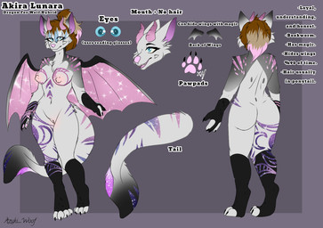 anthro female fur fur_markings genitals horn markings paws scale_markings scales solo text vulva wings azuki_woof akira_lunara hybrid english_text hi_res