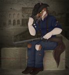 anthro biped clothing cowboy green_eyes gun hat headgear headwear lever_action male ranged_weapon rifle solo weapon western thehuntingwolf broderick_longshanks equid equine horse mammal absurd_res digital_media_(artwork) full-length_portrait hi_res portrait