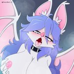 ahegao anthro big_breasts blush blush_lines breasts collar female huge_breasts looking_at_viewer looking_pleasured mature_female mouth_shot open_mouth presenting presenting_breasts presenting_mouth presenting_tongue solo wings pencil_bolt prism_(prsmrti) bat mammal absurd_res hi_res