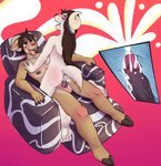 2_horns 5_fingers abstract_background ahegao anthro anthro_on_anthro anthro_penetrated anthro_penetrating anthro_penetrating_anthro anus armchair balls black_hair bodily_fluids butt chair cloven_hooves cowgirl_position cum cum_in_pussy cum_inside cum_splatter curved_horn cutaway drooling duo ejaculation eyelashes eyes_closed feet female female_on_top female_penetrated fingers from_front_position fur furniture genital_fluids genitals gradient_background hair hooved_fingers hooves horizontal_pupils horn humanoid_genitalia humanoid_penis internal iris kneeling long_hair looking_at_another looking_at_partner looking_pleasured lying male male/female male_on_bottom male_penetrating male_penetrating_female nipples nude on_back on_bottom on_top open_mouth open_smile orgasm penetration penile penile_penetration penis penis_in_pussy psychedelic pupils pussy red_eyes saliva sex simple_background smile snout teeth tongue tongue_out vaginal vaginal_penetration dengus-pengus bovid caprine goat hybrid mammal absurd_res colored digital_media_(artwork) hi_res