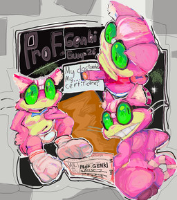 anthro belly blue_bow_tie bow_tie bulge butt clothing eyewear footwear genitals glasses male multiple_poses penis pose poster presenting presenting_hindquarters simple_background socks solo speech_bubble tail text ticket underwear guddlegump saints_row professor_genki domestic_cat felid feline felis mammal digital_drawing_(artwork) digital_media_(artwork) english_text hi_res watermark