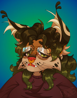 anthro big_ears clothing dyed_fur eyewear facial_piercing female glasses hair nose_piercing nose_ring piercing ring_piercing solo wearing_glasses whiskers hotdogvendor earl_grey_(hotdogvendor) bobcat felid feline lynx mammal absurd_res hi_res portrait