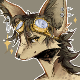 anthro ear_piercing eyewear eyewear_on_head freckles goggles goggles_on_head looking_at_viewer male piercing simple_background solo yellow_eyes tessa_gaf canid canine fennec_fox fox mammal true_fox 1:1 bust_portrait detailed digital_media_(artwork) icon portrait