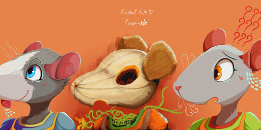 anthro bodily_fluids buckteeth cheese clothed clothing cutlery dairy_products female food fork fur grey_body grey_fur group kitchen_utensils question_mark snout sweat sweatdrop teeth text tongue tongue_out tools whiskers gompami mammal mouse murid murine rat rodent 2025 absurd_res english_text hi_res