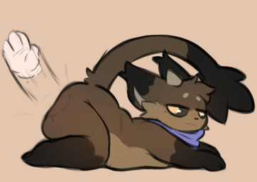 ambiguous_anthro ambiguous_gender anthro ass_up big_butt black_eyes black_sclera blue_scarf brown_body brown_fur butt butt_slap disembodied_hand duo ear_tuft fur gloves_(marking) horn leg_markings long_tail lying markings mostly_nude on_front scarf scarf_only short_horn slap small_horn socks_(marking) solo_focus spanking spanking_focus tail tail_tuft tuft yellow_eyes soarfloh syloh_(soarfloh) 2025 digital_media_(artwork) hi_res
