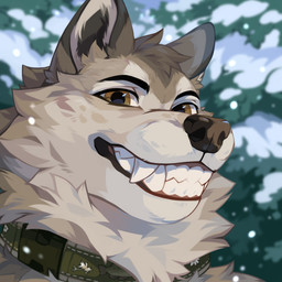 anthro brown_body brown_eyes brown_fur brown_nose collar detailed_background fangs front_view fur glistening glistening_eyes green_collar grin head_tuft looking_at_viewer male male_anthro smile snow snowing solo tan_body tan_fur teeth tuft corzh77 canid canine mammal 1:1 bust_portrait detailed hi_res portrait