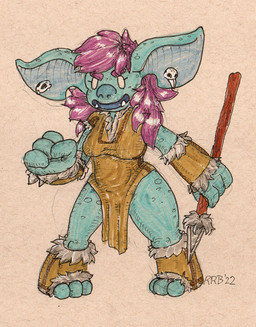 ear_piercing female melee_weapon piercing polearm spear weapon run_rabbit_bounce gobtober gobtober_2022 goblin humanoid traditional_media_(artwork)