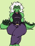 ambiguous_gender anthro big_tighs bottomwear clothing denim denim_bottomwear denim_clothing femboy jeans pants solo tight_clothing tongue tongue_out apolonoise larry_(apolonoise) crocodile crocodilian reptile scalie