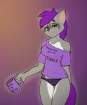 anthro breasts clothed clothing female fur grey_body grey_fur hair half-closed_eyes narrowed_eyes off_shoulder panties purple_hair shirt solo topwear underwear remarkably_average dreamkeepers the_wayward_astronomer miri_rodgers canid canine fox mammal