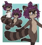 anthro anus border brown_body brown_eyes brown_fur clothed clothing eyewear female fingering flat_chested fur genitals glasses hair masturbation navel nipples nude purple_hair pussy solo spread_legs spreading standing vaginal vaginal_fingering white_border young young_anthro cubcore ashleigh_stark mammal procyonid raccoon digital_drawing_(artwork) digital_media_(artwork) hi_res