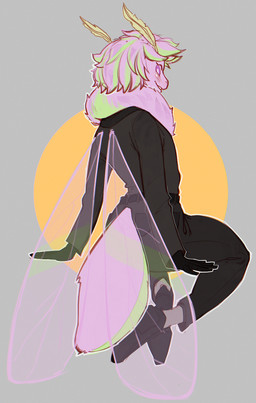 anthro big_butt butt clothing femboy fur gloves hair handwear male pink_body pink_fur pink_hair solo unknown_artist johnny_(dmitrisnep) arthropod insect lepidopteran moth rosy_maple_moth hi_res
