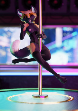 anthro areola breasts clothing collar corset dancing depth_of_field detailed_fur eyebrows female fur legwear lidded_eyes light lingerie looking_at_viewer nipples nude one_eye_closed open_mouth pink_tongue pole pole_dancing smile solo stage stockings stripper_pole tail tongue tongue_out topwear window wink protolady difinex_(modeler) ruaidri_(modeler) fox_(protolady) canid canine fox mammal 3d_(artwork) blender_(artwork) detailed digital_media_(artwork) hi_res lighting