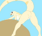 anthro bent_over breasts butt female genitals hanging_breasts looking_at_viewer looking_back looking_back_at_viewer non-mammal_breasts nude open_mouth presenting presenting_hindquarters presenting_pussy pussy rear_view solo yellow_body f_draws lizard reptile scalie 2022 hi_res