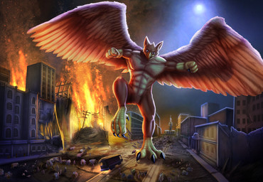 4_toes abs anthro beak biped brown_body building building_destruction city city_background city_destruction cityscape claws destruction extreme_size_difference feathered_wings feathers feet finger_claws fire house macro macro_anthro macro_male male moon muscular muscular_anthro muscular_male night nude outside pawpads paws pecs rampage size_difference sky solo stomping tail toe_claws toes vehicle vehicle_destruction wings blockman3_(artist) mythology carpo avian gryphon mythological_avian mythological_creature hi_res