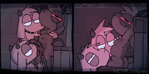 anthro ball_lick balls belly big_penis bodily_fluids body_worship breath butt collar collar_only erection fellatio foreskin fur genital_fluids genital_worship genitals group hair horn humanoid_genitalia humanoid_penis licking looking_pleasured male male/male male_penetrated male_penetrating male_penetrating_male moob_lick moobs navel nipple_fetish nipple_lick nipple_play nipples nude nude_male open_mouth oral oral_penetration penetration penile penis precum red_sclera sex simple_background slightly_chubby slightly_chubby_anthro slightly_chubby_male spiked_collar spikes tail text tongue tongue_out trio unretracted_foreskin conditional_dnp watermelon_(artist) bovid caprine goat mammal 2026 2d_animation animated artist_name colored digital_media_(artwork) flat_colors frame_by_frame loop signature