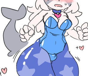 blush breasts bulge butt cleavage clothed clothing collar crossgender detailed_bulge emanata embarrassed expansion femboy genital_outline glistening glistening_body gloves gynomorph handwear intersex mtg_crossgender mti_crossgender open_mouth panties penis_outline shark_tail solo star thick_thighs thigh_expansion underwear popstick pop_(popstick) aquatic domestic_cat felid feline felis fish hybrid mammal shark 2025 hi_res