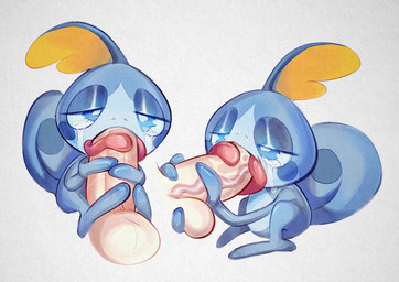 ambiguous_gender bodily_fluids crying disembodied_penis duo fellatio feral genitals humanoid_genitalia humanoid_penis long_tongue male male/ambiguous oral oral_penetration penetration penile penis sex simple_background size_difference tears tongue white_background xu53r nintendo pokemon generation_8_pokemon human mammal pokemon_(species) sobble 2023