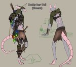 alchemy anthro arrow_(weapon) clothed clothing fantasy female melee_weapon quiver_(object) ranged_weapon scar simple_background solo sword text weapon dragonsponies warhammer_(franchise) warhammer_fantasy holds-her-tail mammal murid murine rat rodent skaven absurd_res character_name english_text hi_res