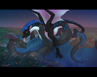black_bars claws duo eye_contact feral grass horn long_tongue looking_at_another lying on_back outside plant tail tongue tongue_out wings mekk mythology vibrato_(therussbuss) zekaire_aquanimus dragon mythological_creature mythological_scalie scalie hi_res letterbox
