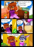 anthro dialogue female greeting simple_background text arineu_(artist) boys_taken teenage_mutant_ninja_turtles arineu_(character) michelangelo_(tmnt) rune_(numairyashia) canid canine canis domestic_dog lagomorph leporid mammal rabbit reptile scalie turtle comic english_text