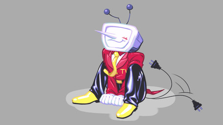 bottomwear clothing electronics footwear for_a_head male necktie not_furry pants screen screen_face shoes sitting smile solo tail tail_motion tailwag television jamie_jraws deltarune undertale_(series) tenna_(deltarune) darkner humanoid object_head screen_head tv_head hi_res