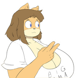 anthro big_breasts blue_eyes breasts brown_hair cleavage clothed clothed_anthro clothed_female clothing countershade_face countershading eyebrows female fur gesture hair hand_gesture huge_breasts mouth_closed shirt simple_background solo t-shirt tan_body tan_fur text text_on_clothing text_on_shirt text_on_t-shirt text_on_topwear topwear v_sign white_background white_clothing white_shirt white_t-shirt white_topwear lickagoat nileseyy_niles_disappears june_(jinu) canid canine canis domestic_dog mammal shiba_inu spitz 1:1 2021 bust_portrait digital_drawing_(artwork) digital_media_(artwork) english_text hi_res meme portrait