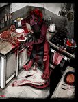 anthro appliance black_body black_fur black_hair black_scales blood blood_on_clothing blood_on_hand blood_splatter bodily_fluids box bread claws clothed clothing container cooking_with_furs cooking_with_scalies cookware detailed_background dismemberment eyeball food frying_pan fur furniture gore hair happy heart_symbol holding_object in_need_of_a_hospital inside kitchen kitchen_appliance kitchen_utensils knife looking_pleasured machine male markings masochism meat_grinder multicolored_body multicolored_hair multicolored_scales partially_clothed red_body red_scales scales shredder_(machine) smile solo standing striped_body stripes table toast toaster tongue tongue_out tools two_tone_body two_tone_hair two_tone_scales what jeffusherb furx_(character) scalie detailed digital_media_(artwork) pixel_(artwork)