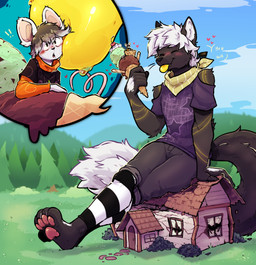 anthro building building_destruction clothed clothing dessert destruction duo food food_fetish food_play ice_cream licking macro male male/male simple_background size_difference size_fetish tail text tongue tongue_out eelmeal felid feline mammal mouse murid murine rodent absurd_res digital_media_(artwork) english_text hi_res