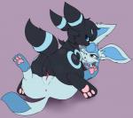 2018 anus black_body black_fur black_nose blue_body blue_eyes blue_fur butt canid digital_media_(artwork) duo eeveelution ephee_the_glaceon female female/female feral feral_on_feral fur generation_2_pokemon generation_4_pokemon genitals glaceon kaminura mammal nintendo open_mouth pokemon pokemon_(species) presenting pussy pussy_stacking sex shiny_pokemon simple_background smile syna_the_umbreon tail tongue tongue_out tribadism umbreon vaginal