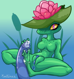 3_toes anthro anus big_penis blush blush_lines bodily_fluids breasts clitoris disembodied_penis duo erection eyelashes featureless_breasts feet female female_focus flower foot_fetish foot_play footjob freckled_breasts freckled_chest freckled_vulva freckles genital_fluids genitals green_body humanoid_feet humanoid_genitalia humanoid_penis lily_pad long_eyelashes looking_at_viewer male male/female mouthless non-mammal_breasts nude penile penis plant plantigrade plump_labia pond precum purple_eyes sex simple_background solo_focus spread_legs spreading toes vulva yellow_eyes yellow_sclera limetentacle amphibian amphibian_humanoid animal_humanoid frog frog_humanoid humanoid scalie hi_res signature