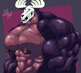 abs antlers barazoku biceps big_muscles big_pecs body_hair bone hairy horn huge_muscles huge_pecs hyper male manly muscular nipples pecs skull skull_head vein veiny_muscles logan_dreadwood american_mythology indigenous_north_american_mythology mythology north_american_mythology wendigo hi_res