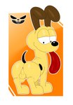 animal_genitalia backsack balls black_tail brown_ears butt feral fur genitals looking_back male outline presenting presenting_hindquarters raised_tail sheath simple_background solo spots tail tongue tongue_out yellow_body yellow_fur pepperbunny cartoon_network garfield_(series) odie_the_dog canid canine mammal hi_res watermark