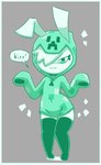 anthro clothing creeper_hoodie female footwear hair hair_over_eye happy hoodie looking_at_viewer navel one_eye_obstructed socks solo speech_bubble standing topwear disfigure microsoft minecraft mojang xbox_game_studios annie_(disfigure/rafielo) creeper_(minecraft) lagomorph leporid mammal rabbit hi_res