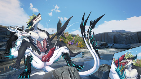 2_penises 4_eyes anal anal_penetration animal_genitalia animal_penis anthro anthro_on_anthro anthro_penetrated anthro_penetrating anthro_penetrating_anthro athletic athletic_anthro athletic_male beach bicep_grab biceps black_hair blue_eyes bodily_fluids branch canine_genitalia canine_penis claws cum cum_everywhere cum_in_ass cum_inside cum_on_chest cum_on_face cum_on_muzzle cum_on_partner cum_on_partner's_face duo eye_contact fangs fellatio genital_fluids genitals hair leg_grab long_ears long_hair looking_at_another looking_at_partner male male/male male_penetrated male_penetrating male_penetrating_male markings messy multi_eye multi_genitalia multi_penis muscular muscular_male muscular_thighs oral outside penetration penile penile_penetration penis penis_in_ass pose raised_tail rock scales sex shark_penis shoulder_grab sky smile spikes spikes_(anatomy) spread_legs spreading tail tail_motion tailwag teeth thigh_grab thorns toothy_fellatio vein water white_body wide_chest nuree_art 2k_games borderlands mythology hancks_(nuree_art) hynvale_navayaghale_(hynvale) aquatic canid canine canis dragon fish hybrid mammal mythological_creature mythological_scalie scalie shark wolf hi_res