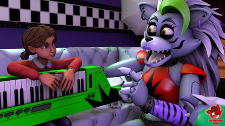 anthro bed belt bracelet claws collar duo ear_piercing eye_contact fangs female fingers furniture holding_musical_instrument holding_object jewelry looking_at_another machine musical_instrument on_model open_mouth piercing sitting spiked_belt spiked_bracelet spikes studded_collar studs teeth tongue young young_female young_human thenightmaresimon five_nights_at_freddy's five_nights_at_freddy's:_security_breach five_nights_at_freddy's:_security_breach_ruin scottgames steel_wool_studios cassie_(fnaf) roxanne_wolf animatronic canid canine canis human mammal robot wolf 16:9 2023 3d_(artwork) digital_media_(artwork) hi_res widescreen