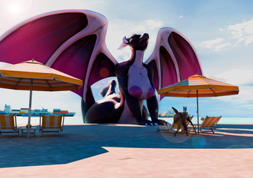 2_horns antennae_(anatomy) anthro areola beach beach_chair beach_umbrella big_areola big_breasts black_body black_scales blue_sky breasts butt chair claws cloud cloudy_sky dark_areola dark_nipples day duo extreme_size_difference eyes_closed female female_focus furniture grey_body grey_scales grey_wings horn huge_areola larger_anthro larger_female lens_flare light light_beam looking_at_viewer lounge_chair male membrane_(anatomy) membranous_wings nipples non-mammal_breasts non-mammal_nipples open_mouth open_smile outdoor_nudity outside parasol pointy_ears purple_areola purple_membrane purple_nipples sand scales sea size_difference sky smaller_anthro smaller_male smile solo_focus spread_wings sunbeam sunlight tail thick_thighs water wings zelyonka da.nilkaz_(modeler) luiske476_(modeler) microsoft minecraft mojang mythology xbox_game_studios dizzy_(artlegionary) jean_(minecraft) arthropod dragon ender_dragon insect mantis mythological_creature mythological_scalie scalie 3d_(artwork) digital_media_(artwork) watermark