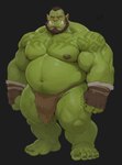 beard belly biceps bottomwear clothed clothing facial_hair gloves green_body green_skin handwear loincloth loincloth_only male muscular muscular_male navel nipples pecs simple_background solo tattoo topless qigiu humanoid orc